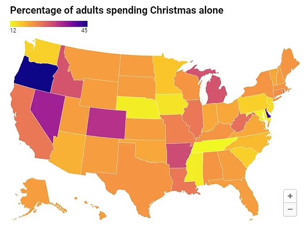 Figure showing the percentage of adults spending Christmas alone in the United States